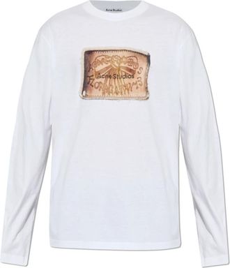 Acne Studios Long Sleeve Tops, male, White, Size: XL/2XL Print Long Sleeve T-Shirt