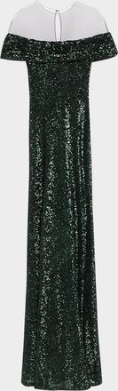 Naeem Khan Off-The-Shoulder Sequined Illusion Gown