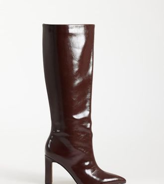 Asos Wide Fit stivali al ginocchio con tacco Charming color cioccolato-Marrone