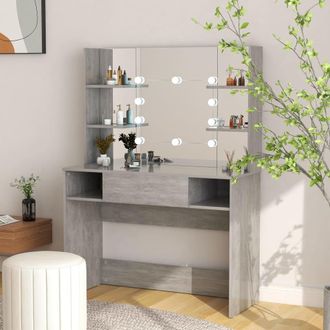 vidaXL Vidaxl - Tocador De Maquillaje Luces Led Mdf Gris Hormig&oacute;n 100x40x135 Cm