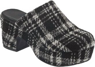 Chocolat Blu Womens Gertie Platform Clog In Black Plaid Tweed