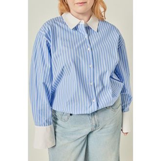 English Factory Stripe Oversized Button-Up Shirt in Blue/white Stripe at Nordstrom, Size 3X