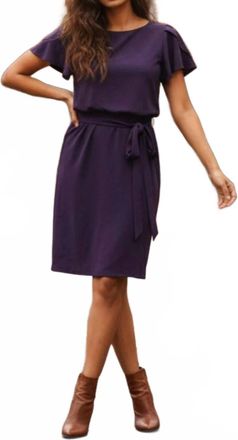 Kensie Tulip-Sleeve Tie-Waist Sheath Dress In Deep Purple