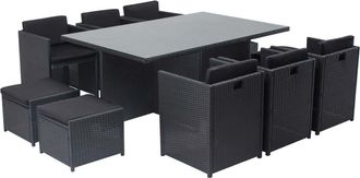 Concept Usine Sal&oacute;n de jard&iacute;n encastrable 10 personas de resina trenzada negro/negro