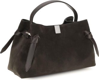 Yuzefi Womens Shoulder Bag Gyoza Suede Ganache Calf Leather
