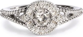 House of Brilliance 14K White Gold 1/3 Cttw Diamond Halo Beaded Engagement Ring