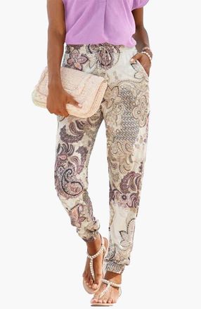 Lascana Smocked Elastic Hem Pants in Beige Lilac at Nordstrom, Size 14 X 30