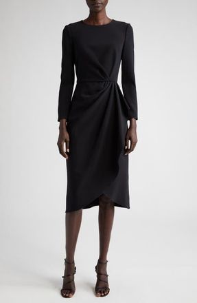 Carolina Herrera Pleated Long Sleeve Tulip Midi Dress in Black at Nordstrom, Size 14