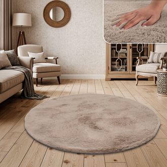 Paco Home Paco Home - Alfombra Pelo Largo Sal&oacute;n Sint&eacute;tica Suave Monocolor Diferentes Colores Y Tama&ntilde;os Beige, &Oslash; 160 Cm Redon