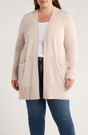 Caslon Everyday Open Front Cardigan in Beige Oatmeal Light Heather at Nordstrom Rack, Size 3X
