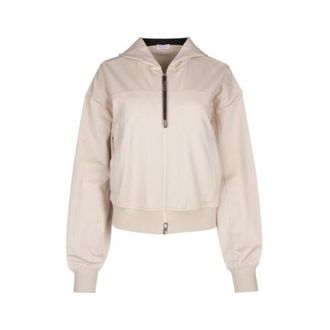 Brunello Cucinelli WomenS Soft Stone Cotton Zip Front Hooded Jacket, Size XXS