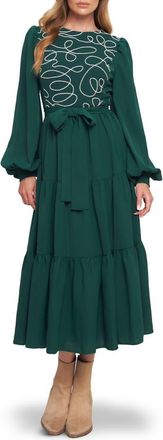 Flying Tomato Long Sleeve Solid Midi Dress in Hunter Green at Nordstrom Rack, Size Medium