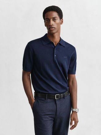 GANT Mens Marine Extrafine Merino Wool Polo Shirt - Navy - Size Medium