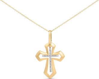 House of Brilliance Gold Vermeil Diamond Accent Roman Cross Pendant Necklace