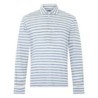 Fedeli Polo Shirts, male, Blue, Size: XL Striped Long Sleeve Polo