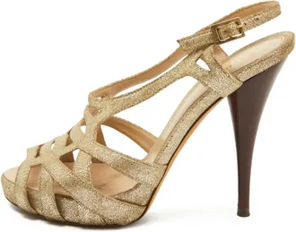 Fendi 120mm metallic-leather sandals - women - Leather/Leather/Suede - 37.5 - Gold