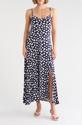 Loveappella Floral Cowl Neck Midi Slipdress in Navy/Ivory at Nordstrom Rack, Size X-Large