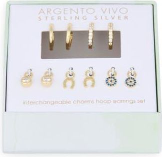 Argento Vivo Mixed CZ Charms & 2-Pack Huggie Hoop Earrings in Gold at Nordstrom Rack