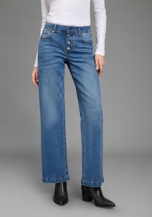 Bruno Banani Weite Jeans BRUNO BANANI, Damen, Gr. 34, N-Gr, blau used, Denim/Jeans, Obermaterial: 98% Baumwolle, 2% Elasthan, unifarben, weit lang, Jeans Weite Jea