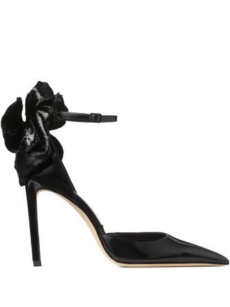 Jimmy Choo London 100mm Marja bow ankle-strap pumps - women - Calf Leather/Lambskin/Lambskin/Fabric - 39,5 - Black