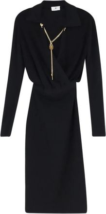 Elisabetta Franchi Midi jurk met V-hals - Dames - Casual kleedjes - Zwart - S - Kleedjes
