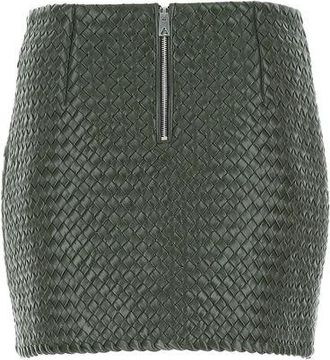 Bottega Veneta Womens Army Green Leather Mini Skirt - Dark Green - Size EU 34 (Womens)