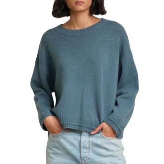 Sablyn Alston Boyfriend Crew Top In Smoky Blue