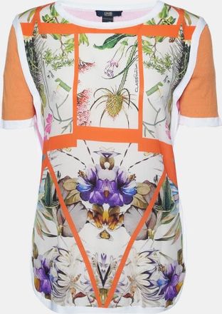 Roberto Cavalli Multicolor Print Silk Knit Short Sleeve Top