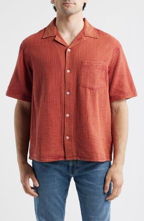 Corridor Double Cloth Short Sleeve Button-Up Shirt in Red at Nordstrom, Size X-Large