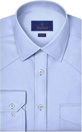 David Donahue Trim Fit Light Blue Cotton Twill Button-Up Western Shirt in Sky at Nordstrom, Size 14.5 - 32