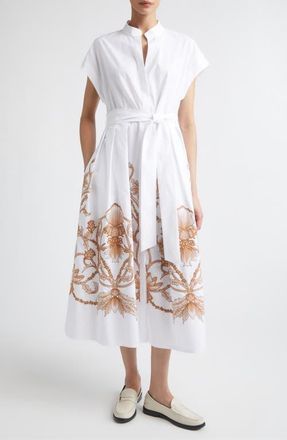 Eleventy Val Embroidered Cotton Shirtdress in White /Beige at Nordstrom, Size 10 Us