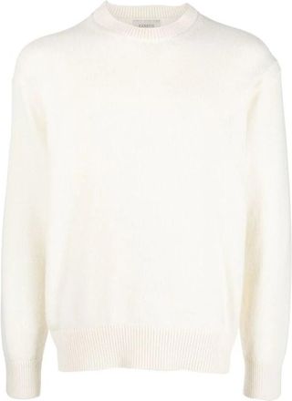Laneus Witte Crew-Neck Gebreide Trui - Heren - Ronde hals truien - Wit - XL - Wol - Truien & Vesten