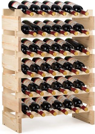 Costway Costway - Botellero Para 36 Botellas Soporte De Vino De Madera Botellero Apilable De 6 Niveles Estante Del Vino Para Sal&oacute;n Cocina Comedor