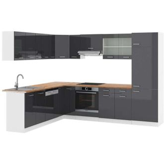 Vicco Cocina Esquinera R-line, Antracita Brillo Intenso/blanco, 227 X 287 Cm, Et Roble, Vicco