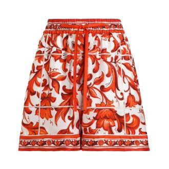 Dolce & Gabbana Korte Broeken, Dames, Veelkleurig, XS, Shorts met majolicaprint van keperstof