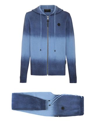 Philipp Plein Cash Wool Jogging Knit Suit: Jacket/trousers python insert Skull
