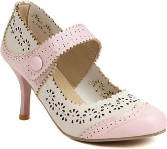 Generic Womens Round Toe Brouges Hollow Out Stiletto Heel Pumps Breathable Vintage Mary Jane Court Shoes (Pink,8)