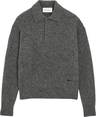Ami Grey Ami Embroidery Wool-Alpaca Polo Shirt