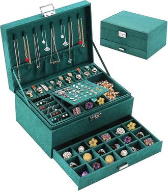 OEM Joyero De Terciopelo De 3 Niveles Para Mujer, Joyero De Viaje Con Cerradura, Ideal Para Collares, Anillos Y Pulseras