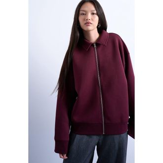 Topshop Oversize Zip-Up Jacket in Burgundy at Nordstrom, Size X-Small