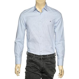 Carolina Herrera Blue & White Check Cotton Button Front Shirt