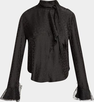 Isabel Marant Raphaella Neck-Tie Paisley-Silk Long-Sleeve Blouse