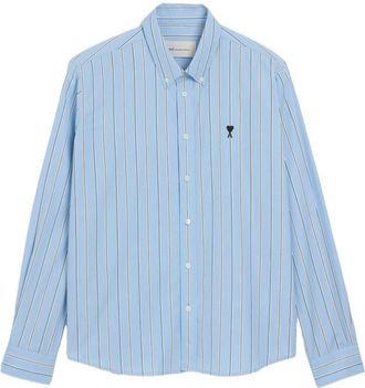 Ami Light Blue Striped Button-Up Shirt with Classic Collar