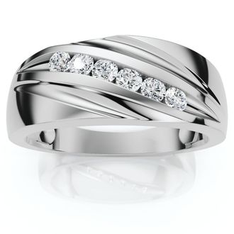 Pompeii3 Mens 1/4Ct Wave Diamond Wedding Ring Gold or Platinum Lab Grown