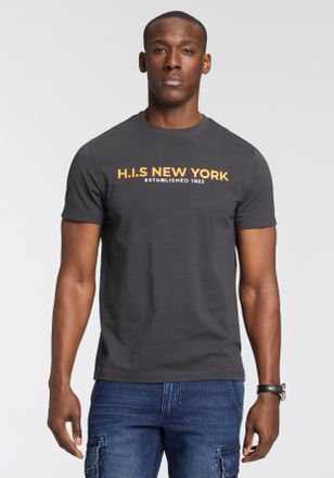 H.I.S T-Shirt H.I.S, Herren, Gr. XXL (60/62), grau (anthrazit), Single Jersey, Obermaterial: 100% Baumwolle, bedruckt, schmal, Rundhals, gerader Abschluss, 