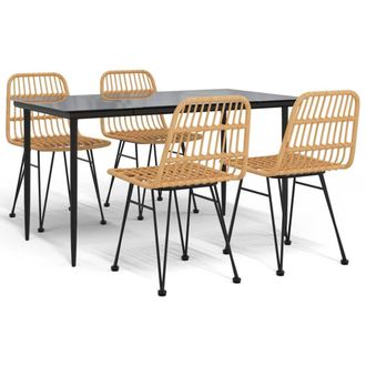 Berkfield Home 5 Piece Garden Dining Set Poly Rattan in Brown