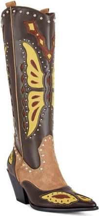 Azalea Wang Flutter Knee High Western Boot in Brown Multi at Nordstrom, Size 6.5