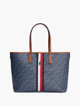 Tommy Hilfiger Womens Signature Stripe Monogram Tote Bag - Space Blue
