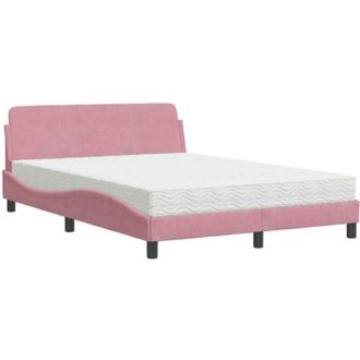 vidaXL Cama Con Colch&oacute;n Terciopelo Rosa 140x190 Cm Vidaxl