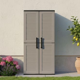 Dmora Armario Para Exteriores O Interiores Multiusos, Estantes De Polipropileno De 2 Puertas Y 3 Ajustables, 100% Made In Italy, 68x37h163 Cm, Color Gris - 